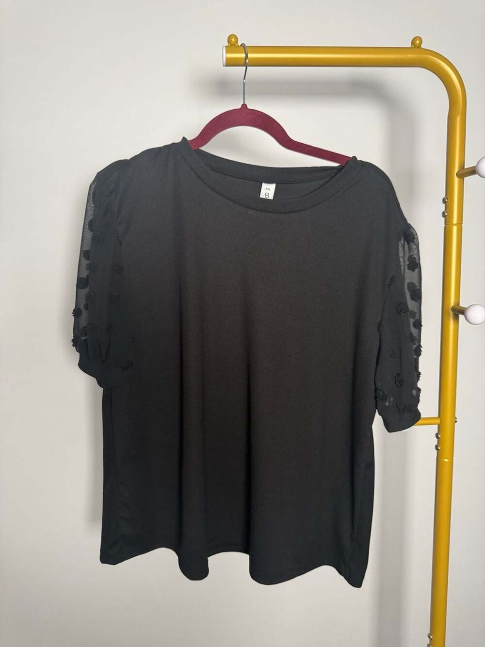 B Black Sheer Puff Sleeve Top XXL